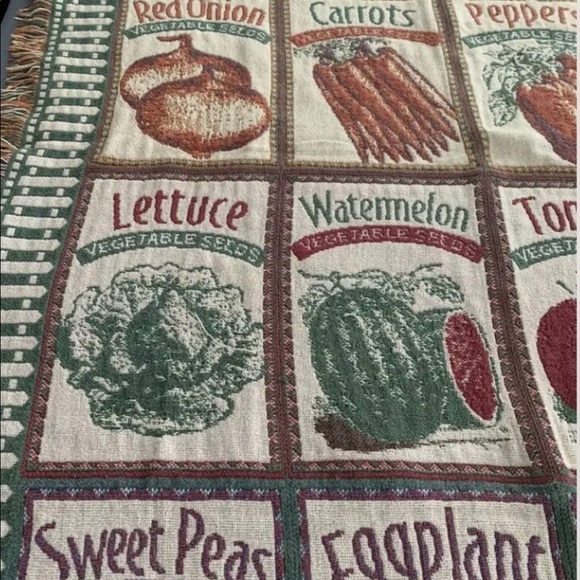 Vegetable Seeds Veggie Fringed Throw Blanket Tapestry Garden 66" x 46" Farmhouse - Picture 5 of 6